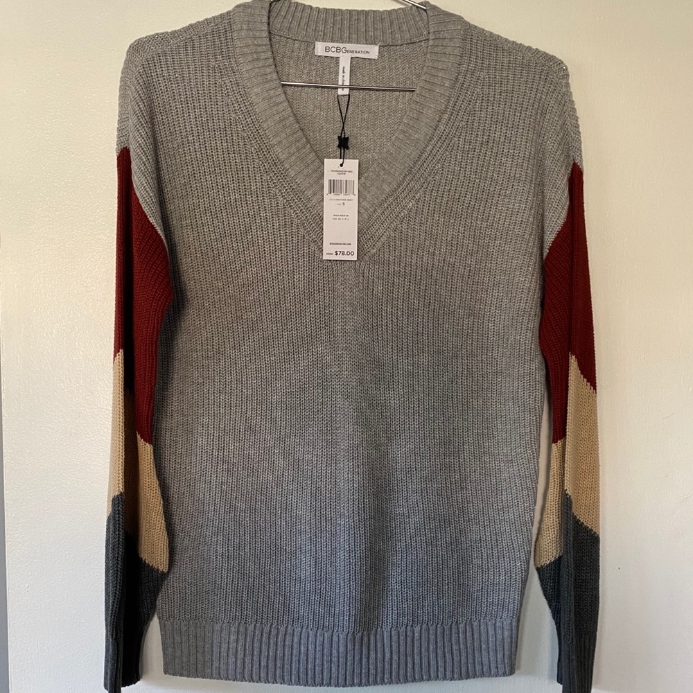 BCBG GENERATION STRIPE SLEEVE SWEATER